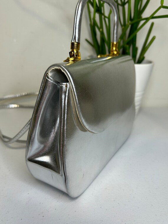 Silver Vintage 1960's Fiona Structured Handbag Pu… - image 5