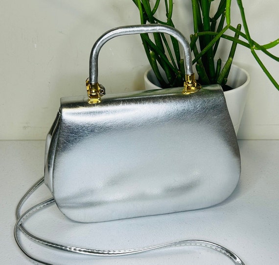 Silver Vintage 1960's Fiona Structured Handbag Pu… - image 3