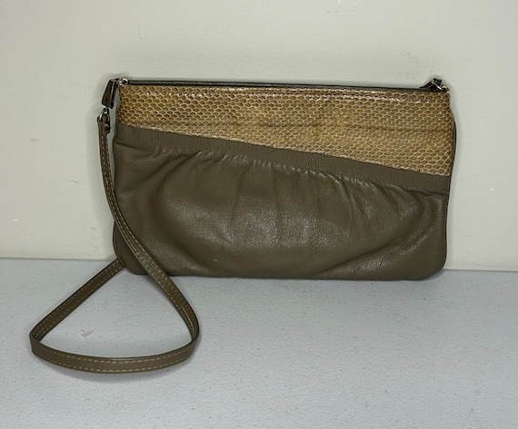 Vintage 70's Elana Snakeskin and Grey Leather Han… - image 1