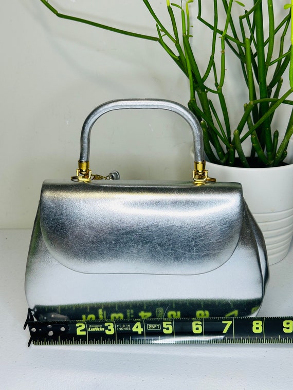 Silver Vintage 1960's Fiona Structured Handbag Pu… - image 9