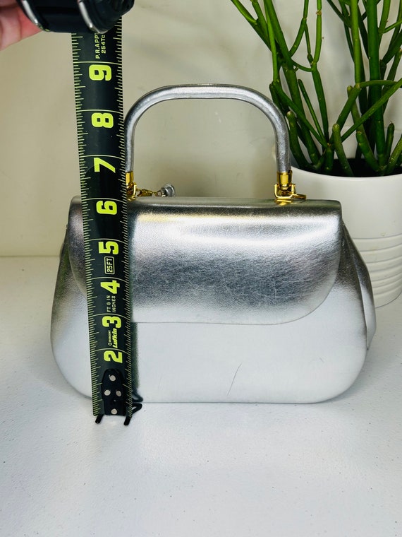 Silver Vintage 1960's Fiona Structured Handbag Pu… - image 10