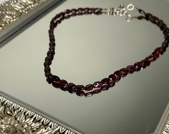 Genuine Dark Red Garnet Beaded Choker Necklace