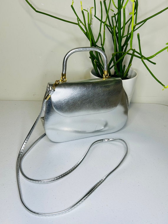 Silver Vintage 1960's Fiona Structured Handbag Pu… - image 1