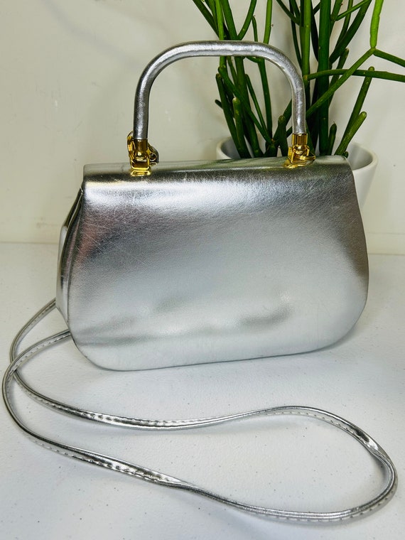 Silver Vintage 1960's Fiona Structured Handbag Pu… - image 2