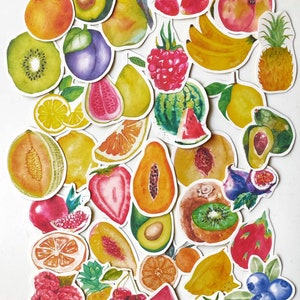Stickerset fruit, fruitstickers plakboek, plannerstickers, stickers dagboek fruit, cadeauverpakkingstickers, notitieboekjestickers