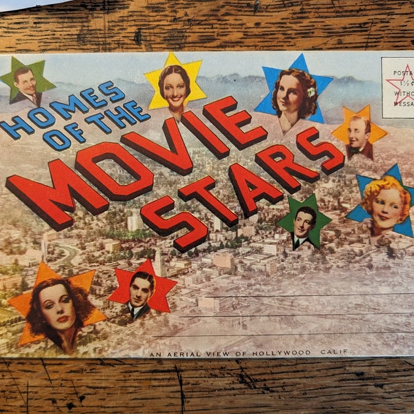 Hollywood Movie Star Homes Postcard Souvenir Folder 1940's, Vintage California