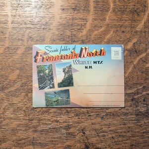 Franconia Notch New Hampshire Souvenir Postcard Folder, 1920&#39;s New England, Vintage White Mountains & Old Man in the Mountain