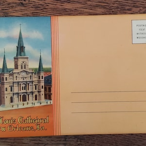 St. Louis Cathedral Church Souvenir Postcard Folder 1940&#39;s, Vintage New Orleans Louisiana, Scrapbooking