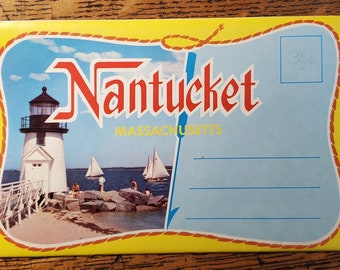 Vintage Nantucket Lighthouse Souvenir Postcard Folder, Vintage 1970's Massachusetts
