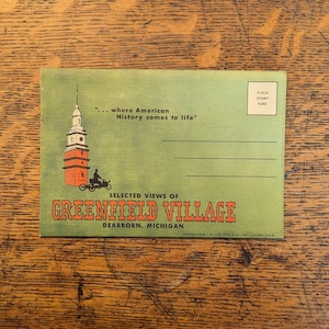 Greenfield Village Souvenir Postcard Folder, 1940&#39;s Vintage Michigan, Clinton Inn, Henry Ford