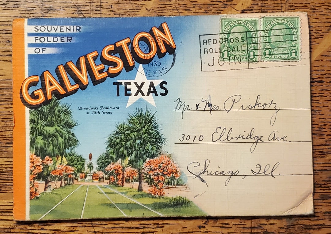 Galveston Texas Souvenir Postcard 1930's Vintage Beach Etsy
