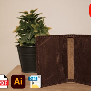 Modèle de portefeuille en cuir à deux volets minimaliste, modèle de portefeuille en cuir à deux volets minimaliste, pdf dxf ai dwg avec tutoriel vidéo, modèle de cuir Pdf