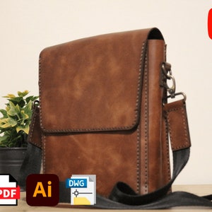 Modèle de sac messager en cuir, modèle de sac messager en cuir, pdf dxf ai dwg avec tutoriel vidéo, modèle en cuir Pdf
