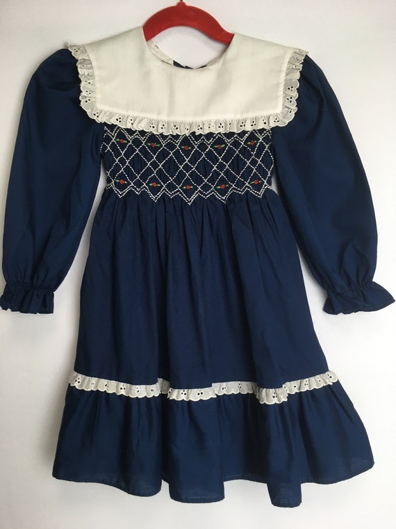 Vintage 1970s Polly Flinders Hand Smocked Dress W Sailor Collar Size 4 Etsy Australia