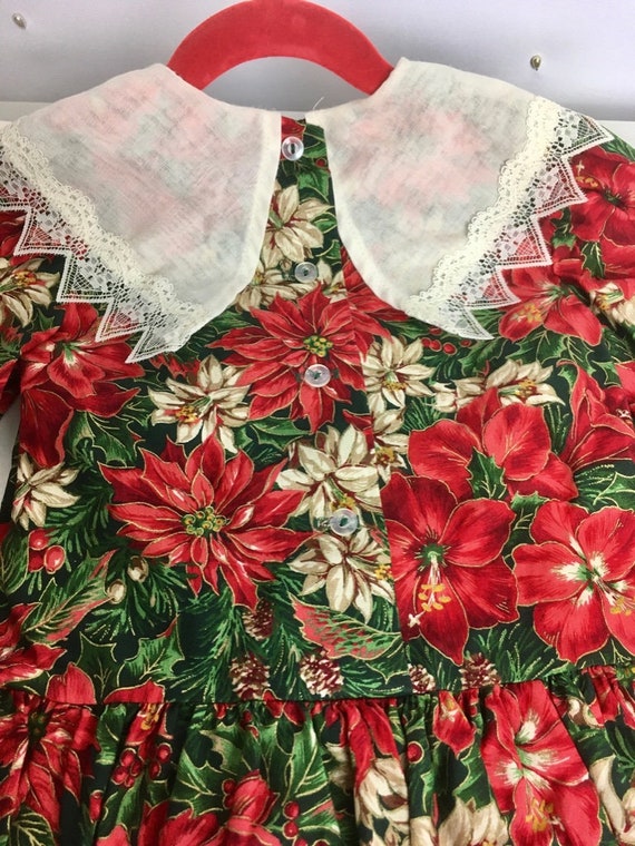 Vintage 1980s Allison Ann Christmas Dress w/Lace Collar and Ribbons Size 2T View 3