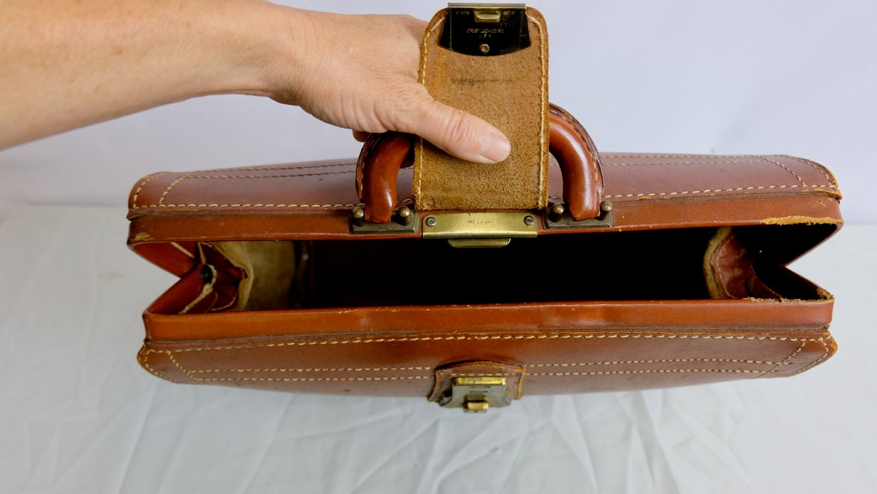 Vintage 1940s Lewis Lifton Mens Leather Briefcase Leather Bag