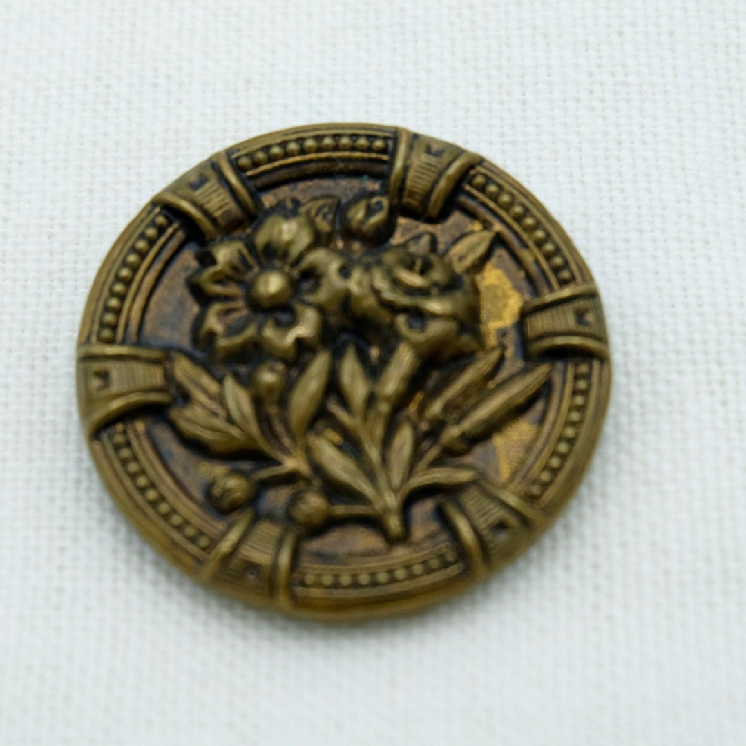 Rare Vintage Button: Ornate Victorian Era Floral Brass Button - Etsy