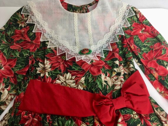 Vintage 1980s Allison Ann Christmas Dress w/Lace Collar and Ribbons Size 2T View 2