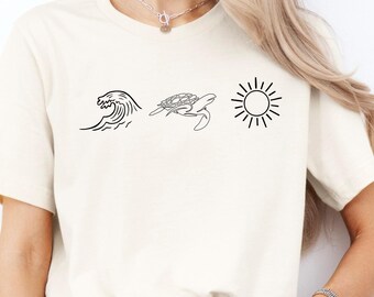 Comfort Colors Ocean Graphic T-Shirt: Wave, Turtle & Sun Line Art
