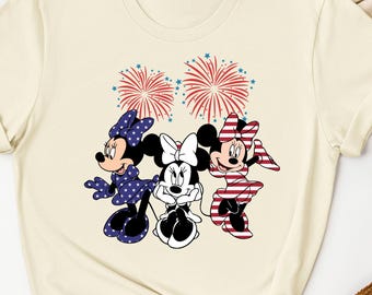 Patriotic Minnie Mouse Shirt, 4th of July Fireworks Sweatshirt, Cute Red White Blue Disney-Inspired Summer Outfit Gift, Minnie Designed Tee