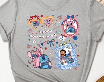 Lilo and Stitch Patriotic Shirt, Cute 4th of July Disney Sweatshirt, Red White Blue Summer Graphic Top, Happy Independence Day USA Gift Idea