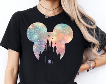 Colorful Galaxy Castle Silhouette Shirt, Fantasy Sweatshirt, Castle Tee, Galaxy Art Tee, Creative Gift, Casual Wear, Graphic Tee