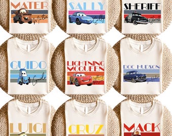 Disney Cars Character Shirt,  Lightning McQueen, Mater, Sally & More, Pixar Matching Sweatshirt,  Disney Trips Tee, Group Outfits