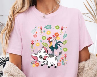 Pua and Hei Hei Disney Shirt, Floral Moana Sweatshirt for Disney Trip, Magic Kingdom Vacation Shirt, Family Adventure Top, Disneyland Outfit