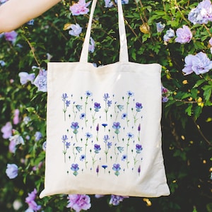 Wildflower Canvas Tote Bag: Floral Botanical Print