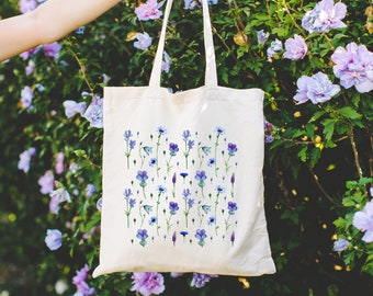Wildflower Canvas Tote Bag: Floral Botanical Print