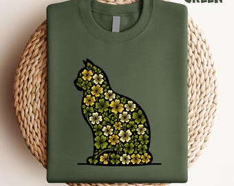 Funny St. Patrick's Day Cat Sweatshirt, Lucky Irish Shamrock Cat Hoodie, Cute Cat Lover St Patricks Gift