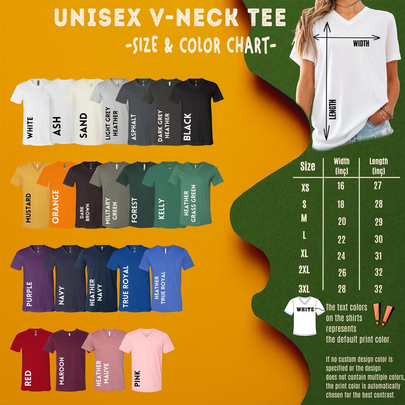 The image is a collage of various t-shirt designs, including different color options and sizes, along with a chart that provides information about the t-shirt designs and their corresponding widths.