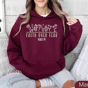 Faith Over Fear Christian Sweatshirt: Psalm 34 Bible Verse