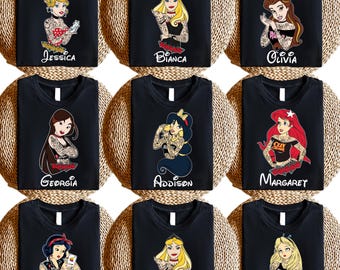 Disney Rocker Princess T-shirt, Disney Punk Princess Tee, Tattooed Outfit For Her, Villains Top, Rocker Trip Shirt