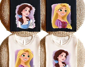 Belle and Rapunzel Princess Shirts, Cute Cartoon Portrait Sweatshirt for Girls & Women, Disney-Inspired Gifts, Casual Disneyland Outfits