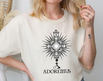Comfort Colors Catholic T-Shirt: Adoremus Monstrance Graphic