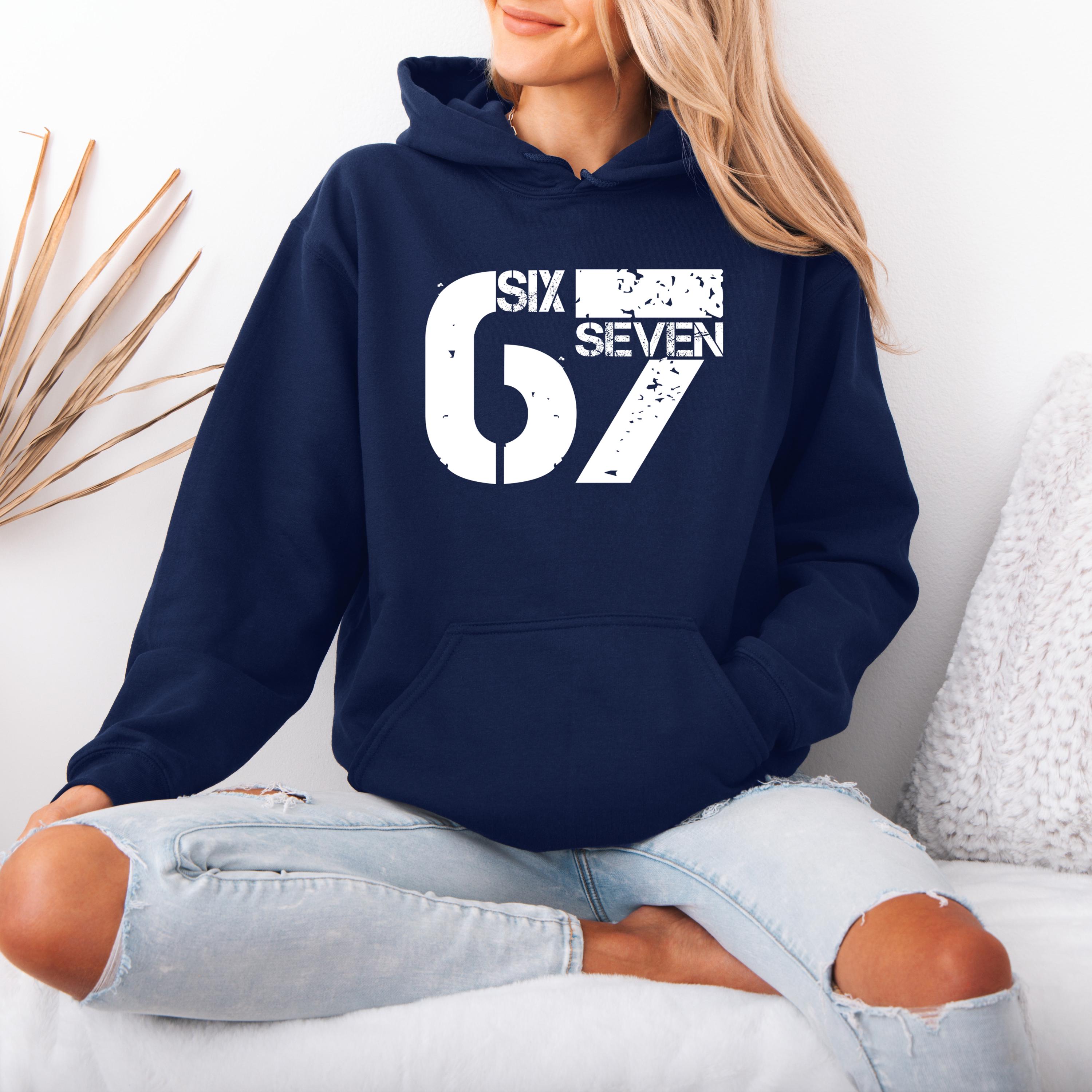 Six Seven 67 Hoodie, Bold Number Graphic Sweatshirt, Distressed