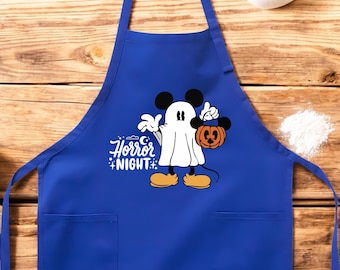 Horror Night Halloween Apron, Cute Ghost Costume Cooking Apron with Pockets, Fun Fall Kitchen Apron for Baking, Hostess or Party Gift