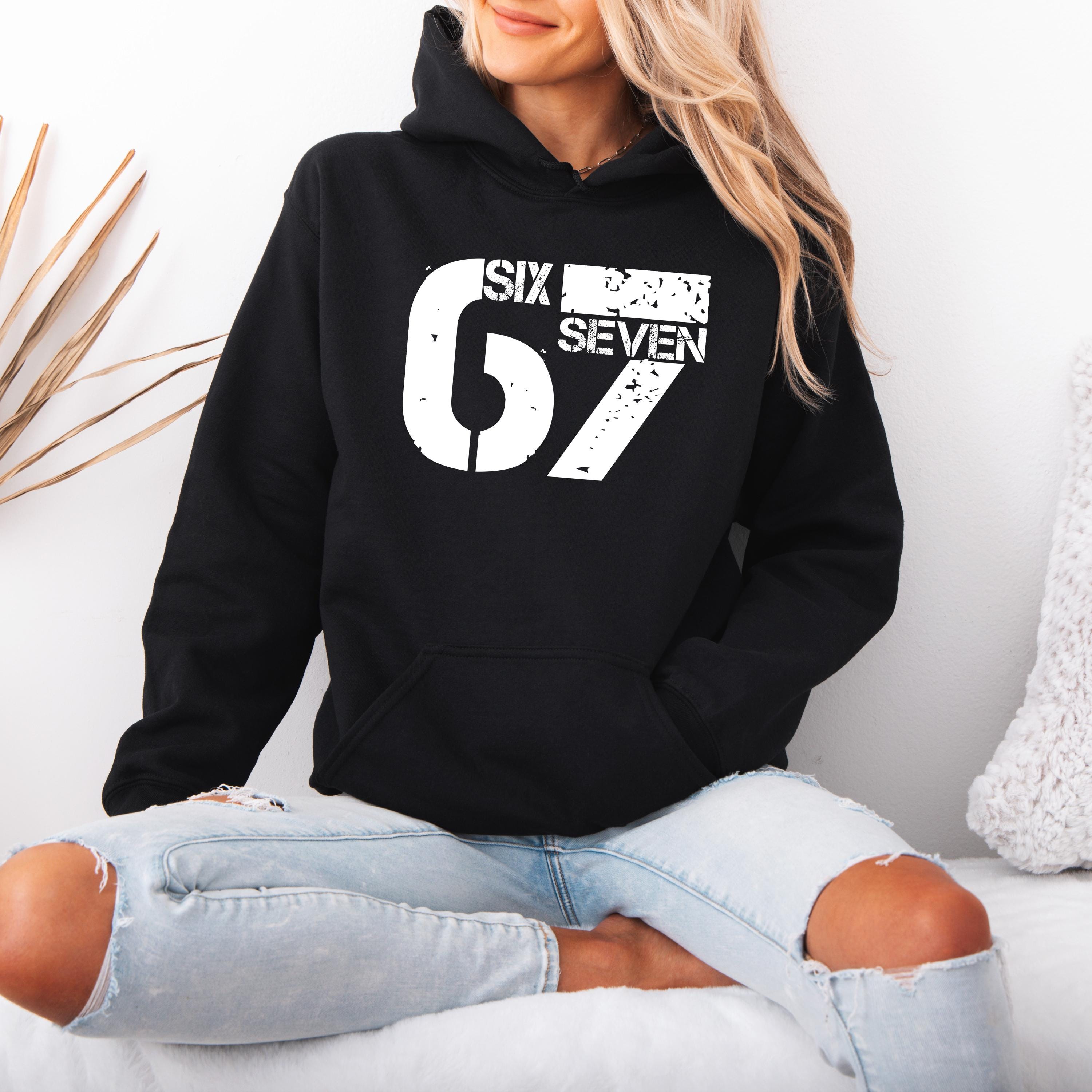 Six Seven 67 Hoodie, Bold Number Graphic Sweatshirt, Distressed