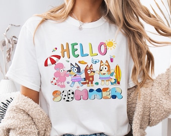 Camiseta de dibujos animados de Hola Verano: Camiseta de vacaciones en la playa