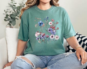 Comfort Colors Floral T-Shirt: Vintage Botanical Print Boho Tee