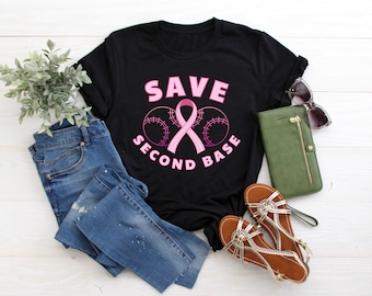Save Second Base T-Shirt: Cancer Awareness Pink Ribbon Tee