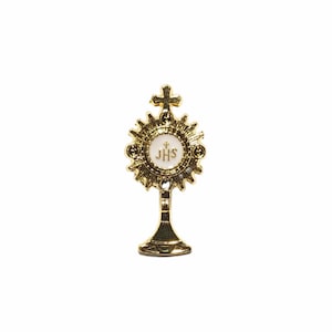 Miniature Monstrance Holy Eucharist Gold Plated Alloy Metal Charm Pin Catholic Gift