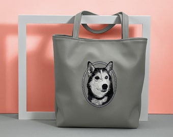 Embroidered Pet Portrait Custom Tote Bag in Durable Vinyl