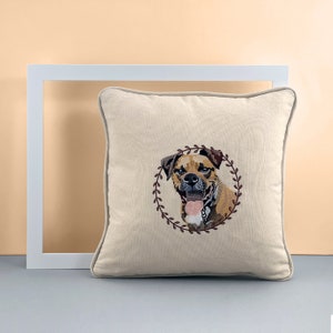 Custom Embroidered Pet Portrait on a Pillow image 1