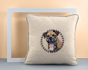 Custom Embroidered Pet Portrait on a Pillow