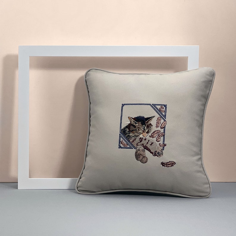 Custom Embroidered Pet Portrait on a Pillow image 6