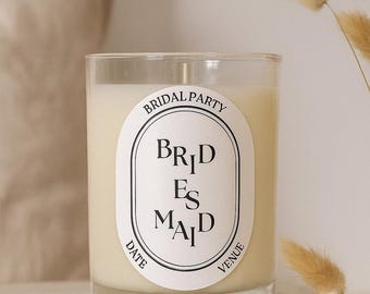 Modello di etichetta per candele da matrimonio personalizzate / Candela per proposta di matrimonio / Regalo per damigella d'onore, damigella d'onore, madre della sposa/sposo / Stampabile
