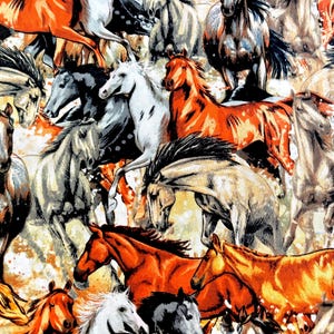 Premium Cotton Fabric | Horse Fabric | Wild Horse Fabric | 100% Cotton Farm Horse Fabric | Western Horse Fabric Sold By The Yard