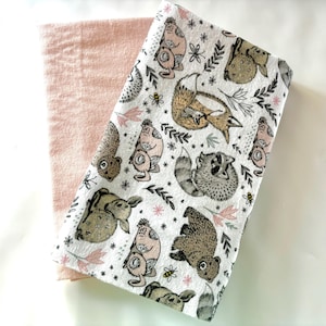 Woodland Animal Flannel Fabric | Nursery Fabric | Cotton Fabric | Girl Woodland Forest Animal Flannel Fabric | Nursery Flannel | Set of 2
